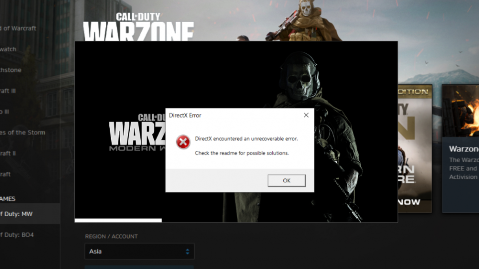 call of duty warzone pc directx error